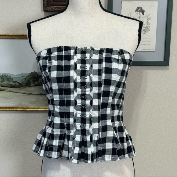 FREE PEOPLE |  Black and White Checkered Corset Strapless Top Size Medium - Picture 4 of 16